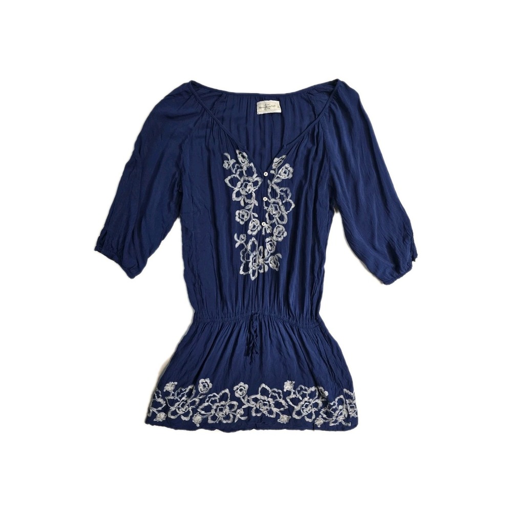 Abercrombie Fitch‎ Women's Blouse Tie Waist Blue Embroidered  Small Viscose